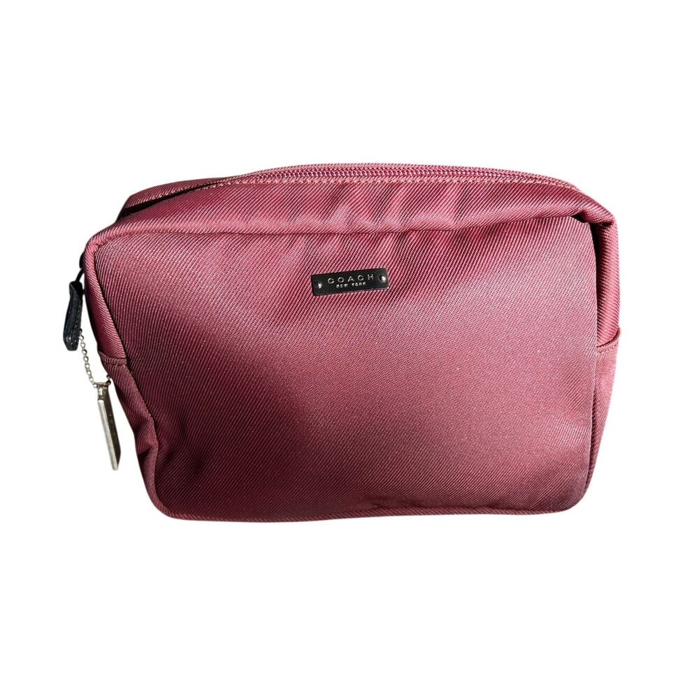 Vintage Coach Burgundy/Plum Twill Nylon Cosmetic Travel Toiletry Pouch Bag  Y2K
